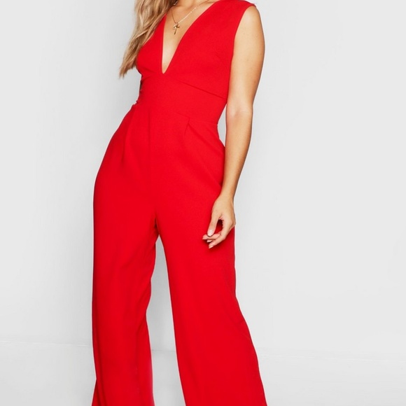 Boohoo Plus Pants - Plus Plunge Wide Leg Jumpsuit